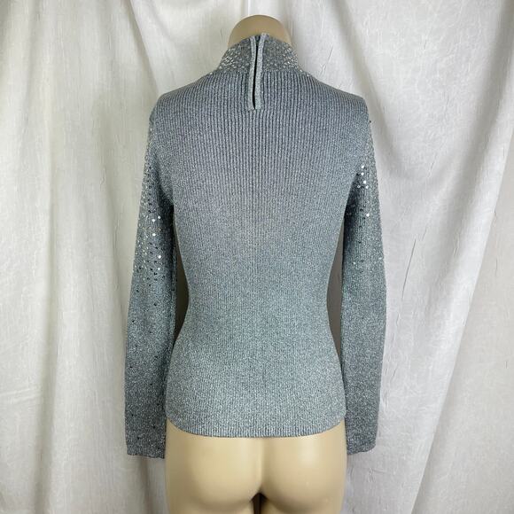 VTG Y2K Once Again Silver Sequin Mock Turtle Neck Sweater Shimmery Sparkly Sz M - Picture 9 of 16